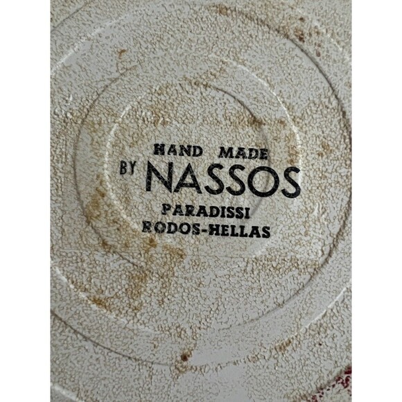 Nassos Keramik Ceramic Art Tile Coaster Hand Made Rodos Hellas Greece Round 6" - Picture 4 of 5